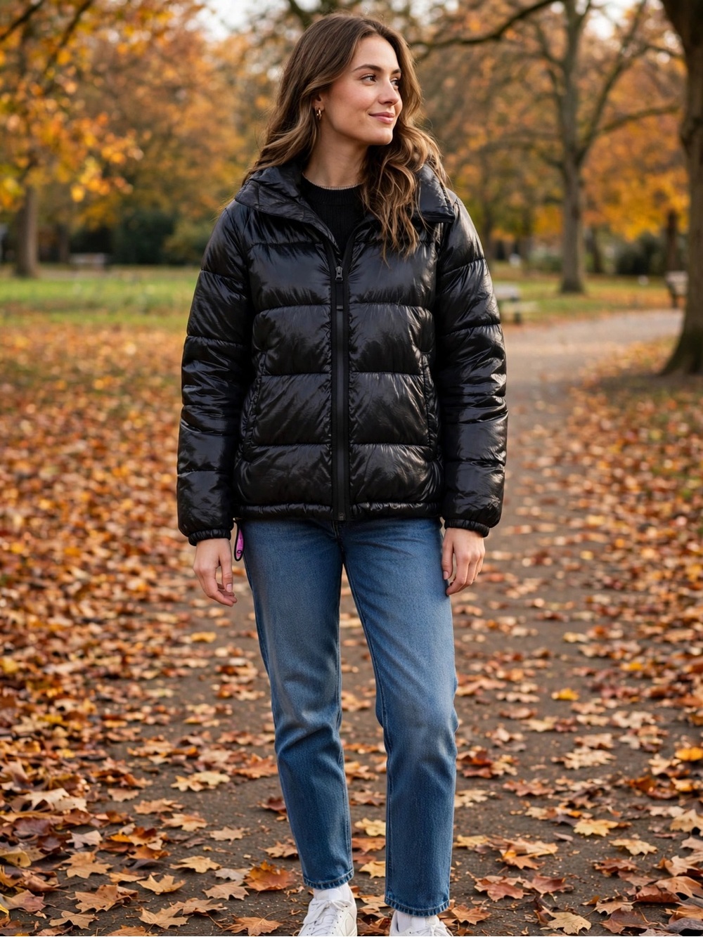 GAP Shiny Black Quilted Puffer Jacket with Hood